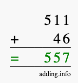Calculate 511 + 46 using long addition