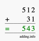 Calculate 512 + 31 using long addition
