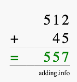 Calculate 512 + 45 using long addition