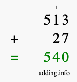 Calculate 513 + 27 using long addition