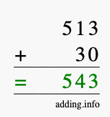 Calculate 513 + 30 using long addition