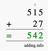 Calculate 515 + 27 using long addition