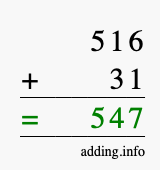 Calculate 516 + 31 using long addition
