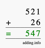 Calculate 521 + 26 using long addition