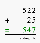 Calculate 522 + 25 using long addition