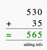 Calculate 530 + 35 using long addition