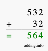 Calculate 532 + 32 using long addition