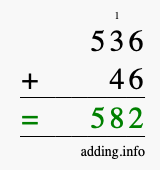 Calculate 536 + 46 using long addition