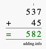 Calculate 537 + 45 using long addition