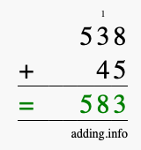 Calculate 538 + 45 using long addition