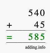 Calculate 540 + 45 using long addition