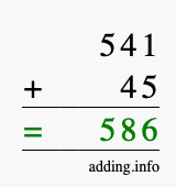 Calculate 541 + 45 using long addition