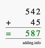 Calculate 542 + 45 using long addition