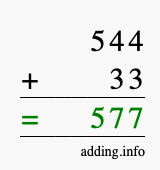 Calculate 544 + 33 using long addition