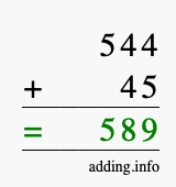 Calculate 544 + 45 using long addition