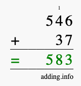 Calculate 546 + 37 using long addition