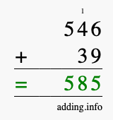 Calculate 546 + 39 using long addition