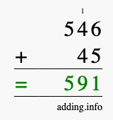 Calculate 546 + 45 using long addition