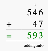 Calculate 546 + 47 using long addition