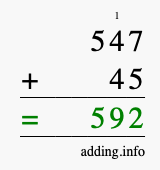 Calculate 547 + 45 using long addition