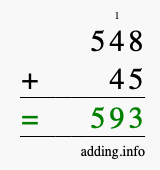 Calculate 548 + 45 using long addition