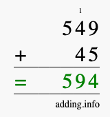 Calculate 549 + 45 using long addition