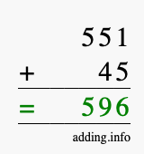 Calculate 551 + 45 using long addition