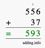 Calculate 556 + 37 using long addition