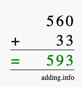 Calculate 560 + 33 using long addition