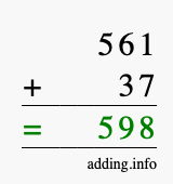 Calculate 561 + 37 using long addition