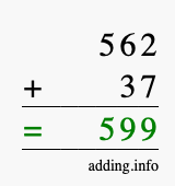 Calculate 562 + 37 using long addition