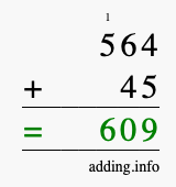 Calculate 564 + 45 using long addition