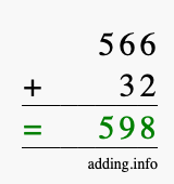 Calculate 566 + 32 using long addition