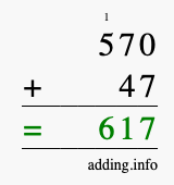 Calculate 570 + 47 using long addition