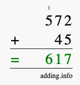 Calculate 572 + 45 using long addition