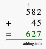 Calculate 582 + 45 using long addition