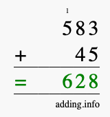 Calculate 583 + 45 using long addition