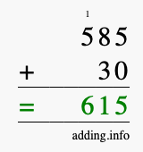 Calculate 585 + 30 using long addition