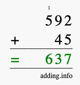 Calculate 592 + 45 using long addition