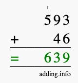 Calculate 593 + 46 using long addition