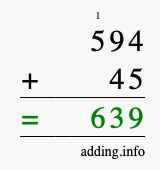 Calculate 594 + 45 using long addition