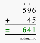 Calculate 596 + 45 using long addition