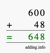 Calculate 600 + 48 using long addition