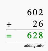 Calculate 602 + 26 using long addition