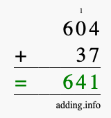 Calculate 604 + 37 using long addition
