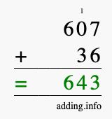 Calculate 607 + 36 using long addition