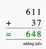 Calculate 611 + 37 using long addition