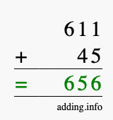 Calculate 611 + 45 using long addition