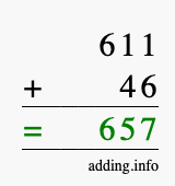 Calculate 611 + 46 using long addition