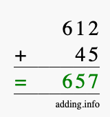 Calculate 612 + 45 using long addition